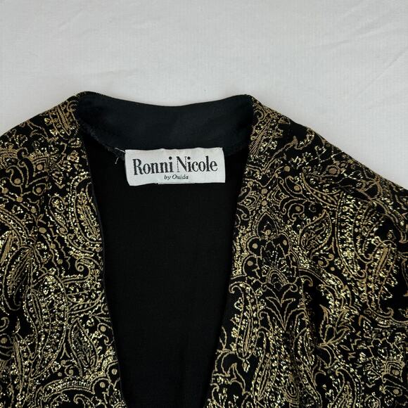 Vintage 90's Ronni Nicole by Oudia Black & Gold Glitter Cardigan Jacket Large - Picture 12 of 13